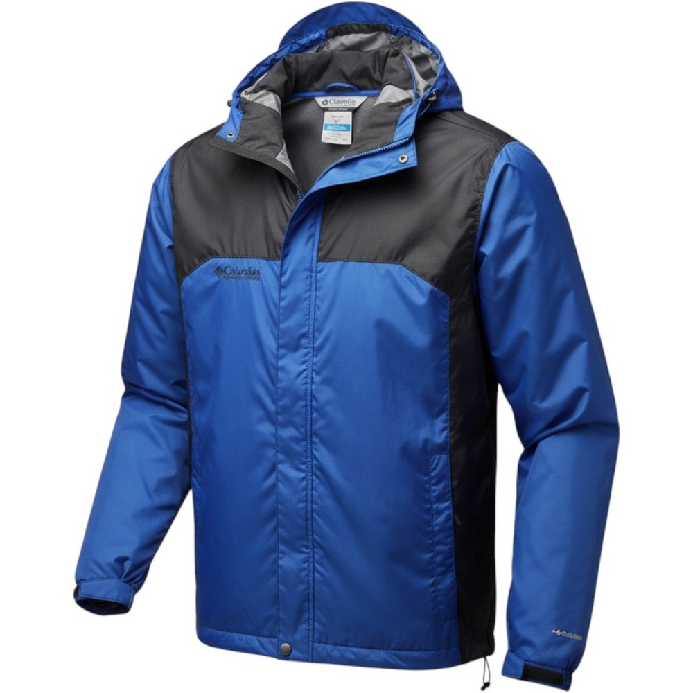 Columbia Mens XL Blue Black Colorblock Windbreaker Jacket Kokanee Crankworx Hood